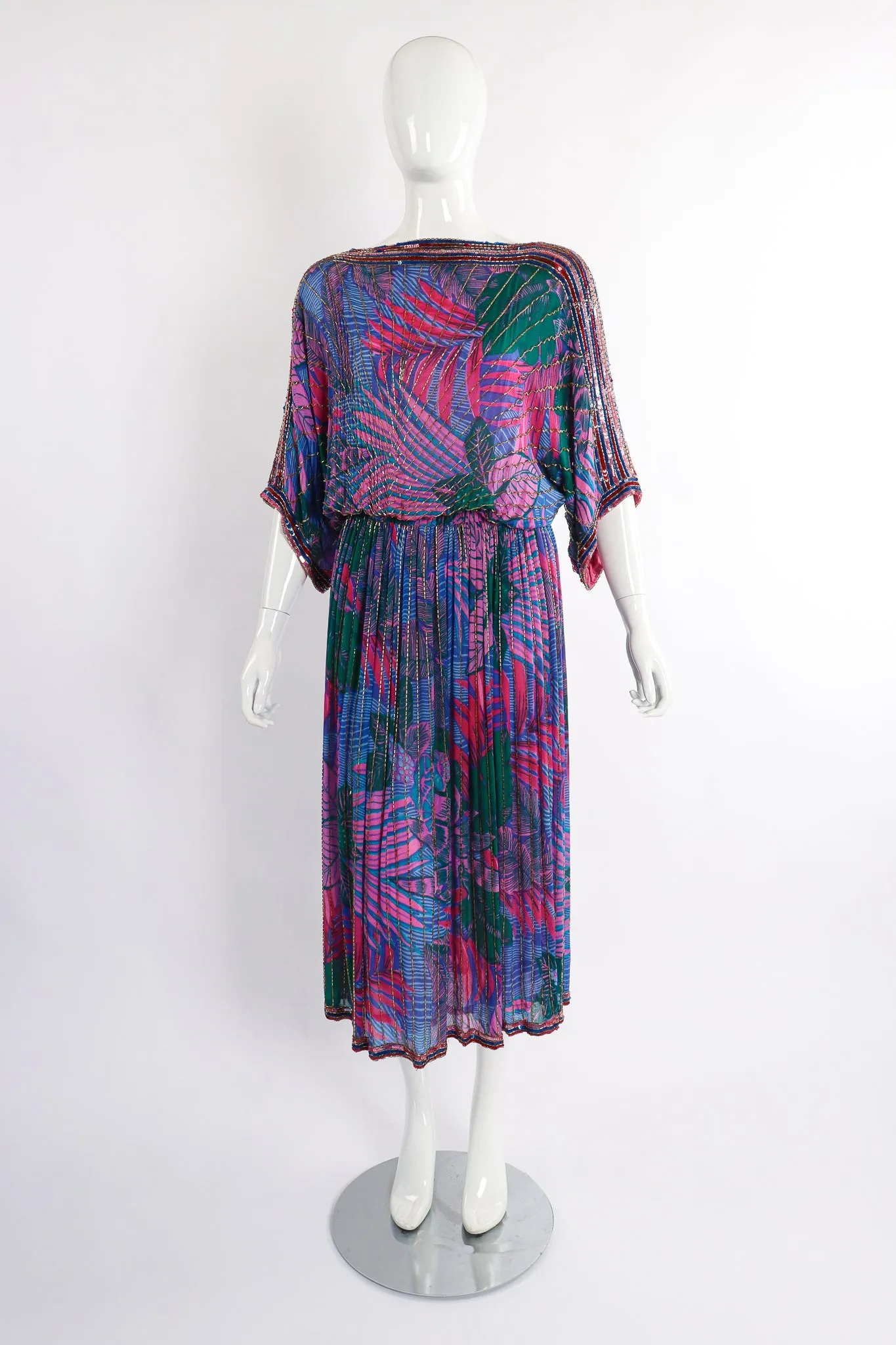Beaded Palm Print Dress