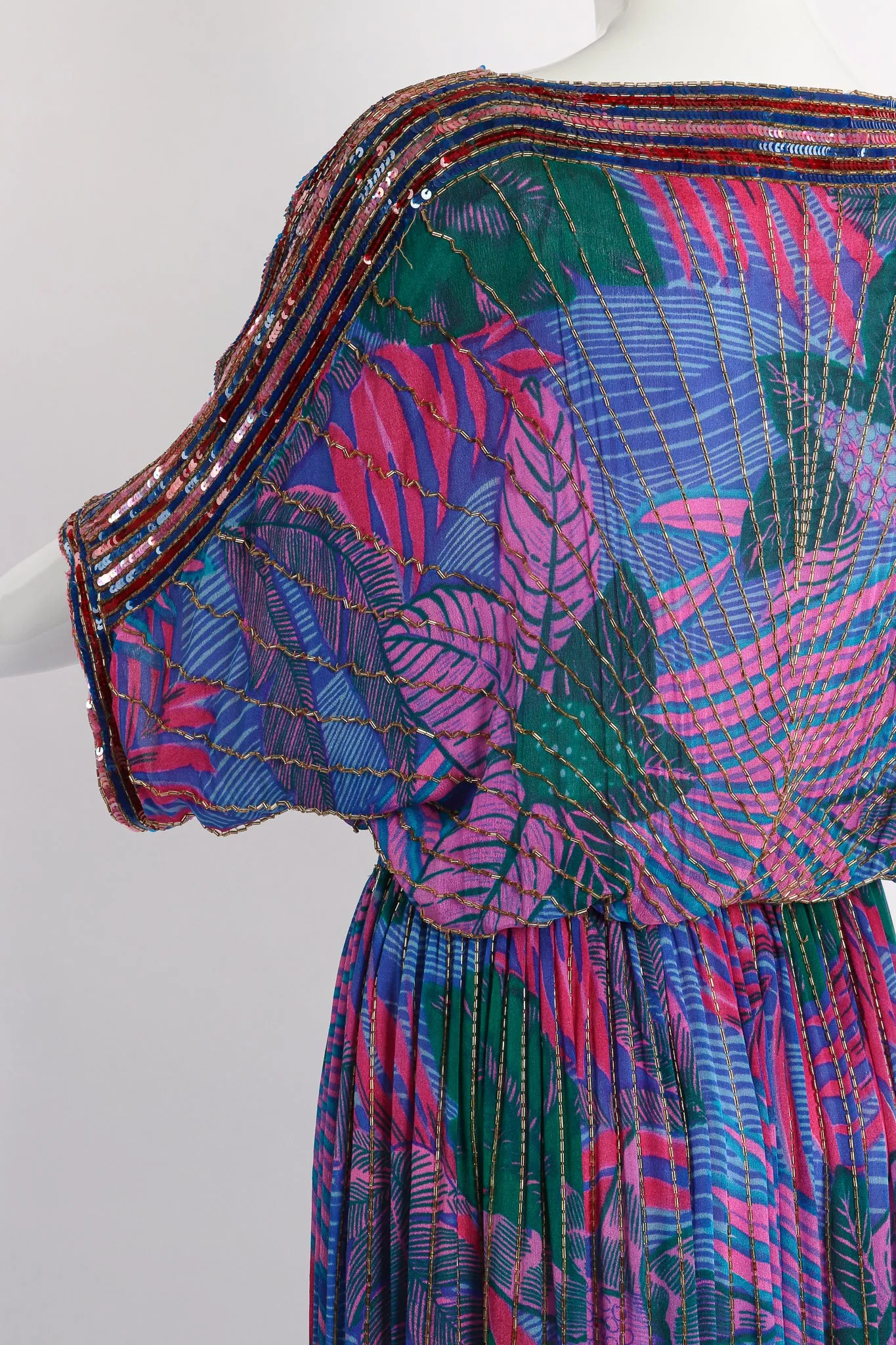 Beaded Palm Print Dress