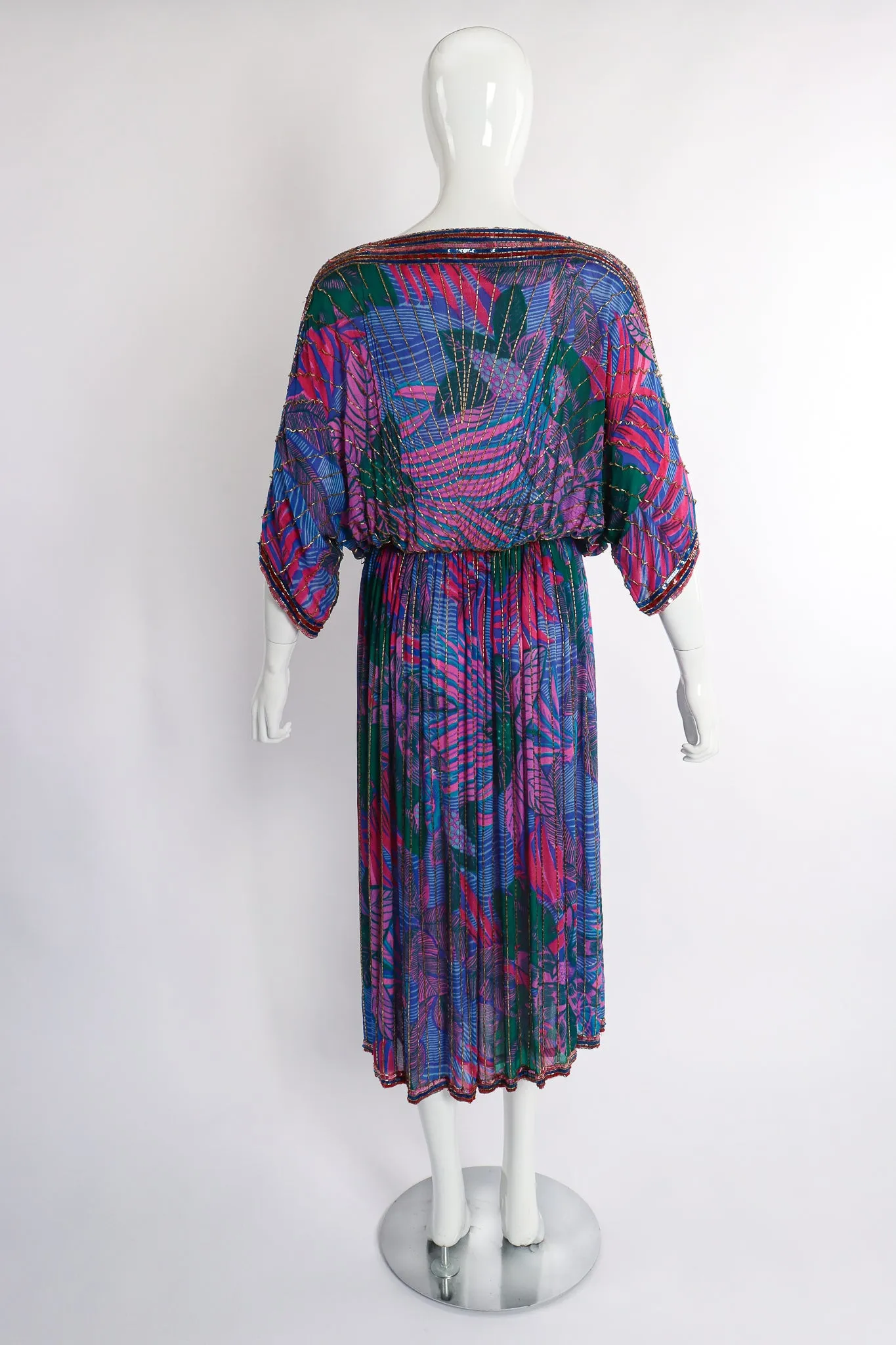 Beaded Palm Print Dress