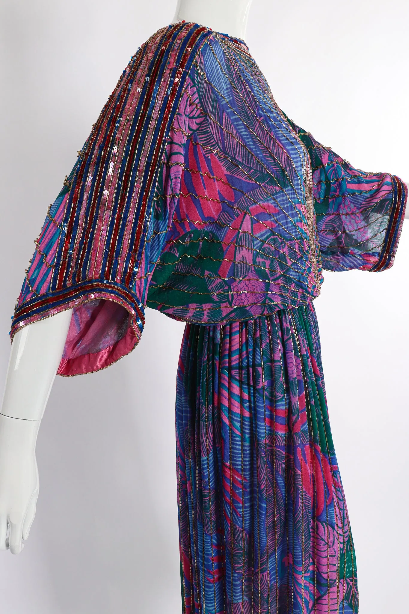 Beaded Palm Print Dress