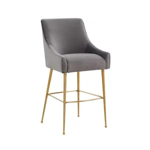 BEATRIX DARK GREY VELVET COUNTER STOOL-GOLD LEGS