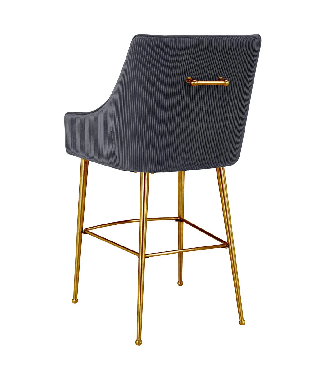 BEATRIX PLEATED DARK GREY VELVET COUNTER STOOL