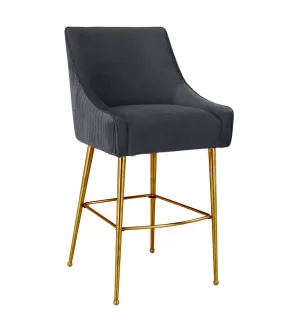 BEATRIX PLEATED DARK GREY VELVET COUNTER STOOL
