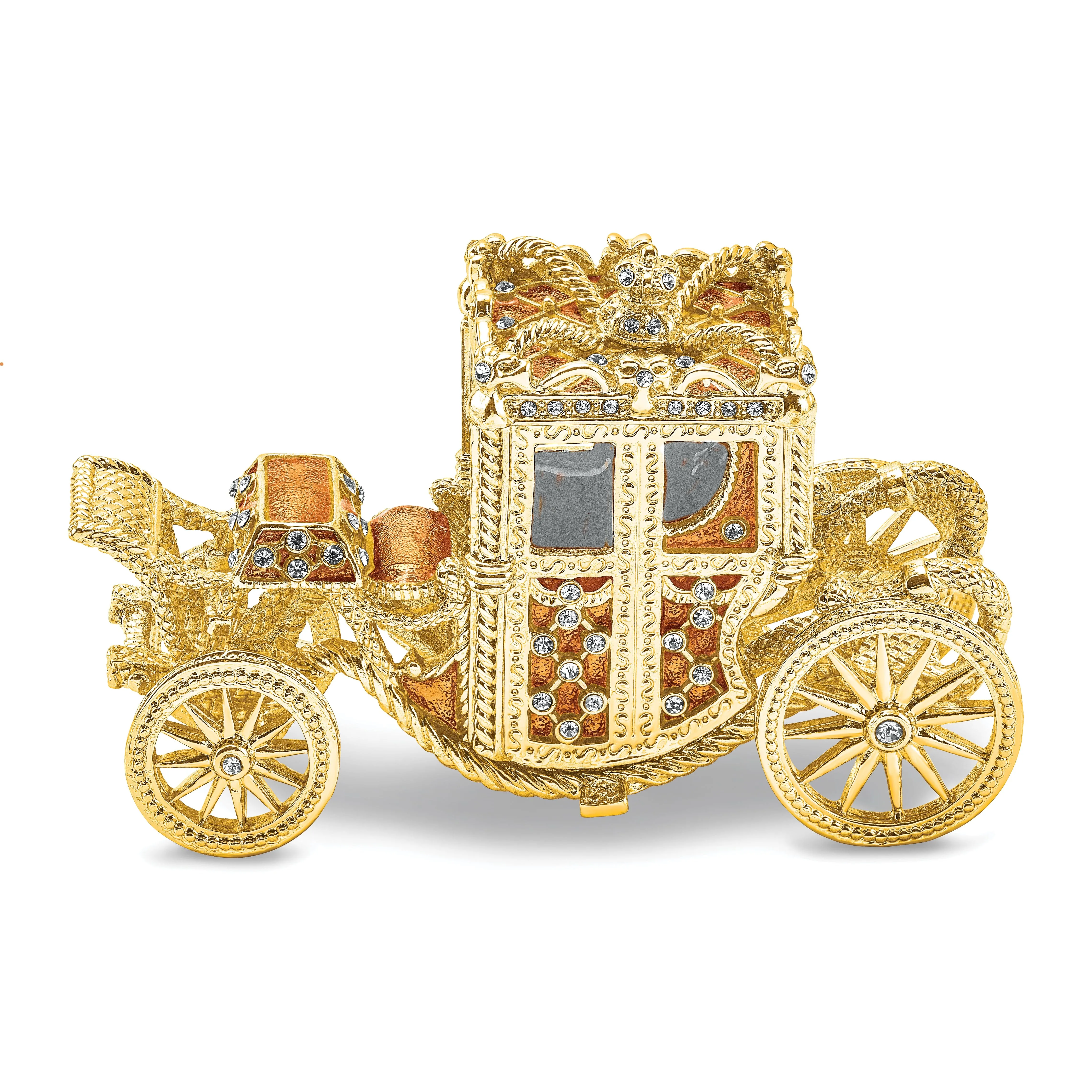 Bejewel Pewter Multi Color Finish IMPERIAL Golden Carriage Trinket Box