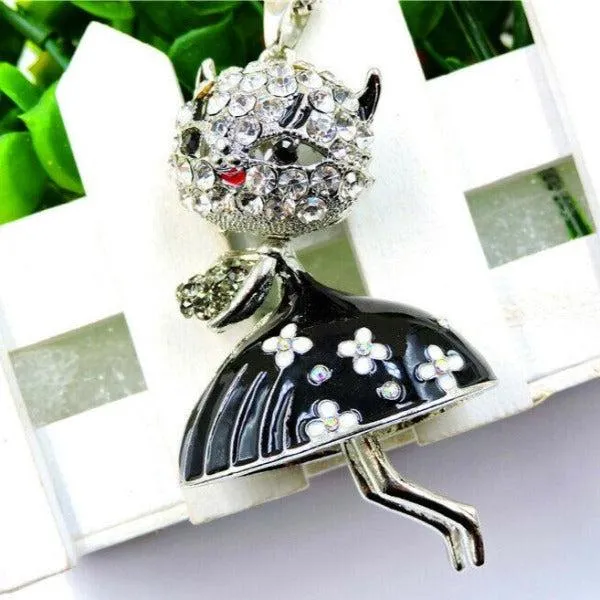 Betsey Johnson Cat Wearing Flower Skirt Pendant Necklace