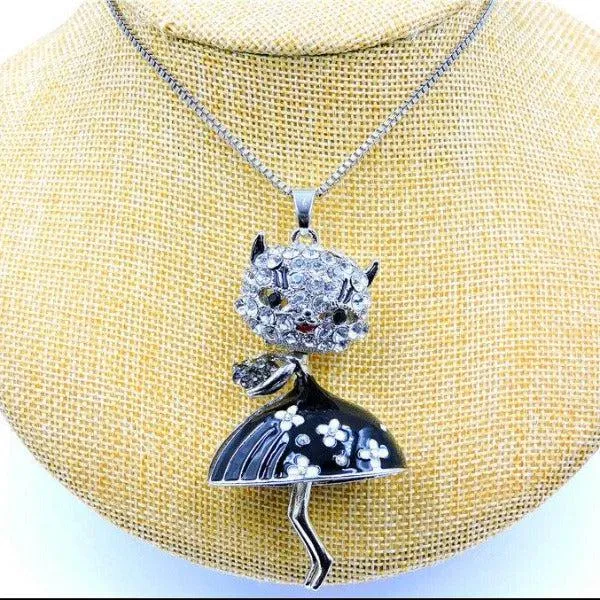 Betsey Johnson Cat Wearing Flower Skirt Pendant Necklace