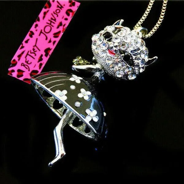 Betsey Johnson Cat Wearing Flower Skirt Pendant Necklace