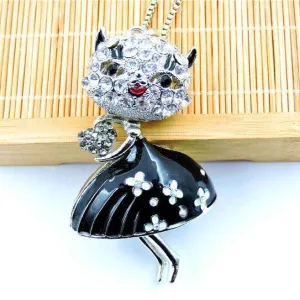 Betsey Johnson Cat Wearing Flower Skirt Pendant Necklace