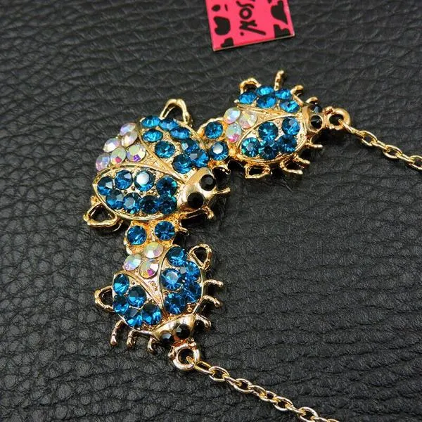 Betsey Johnson Ladybug Blue Crystal Necklace