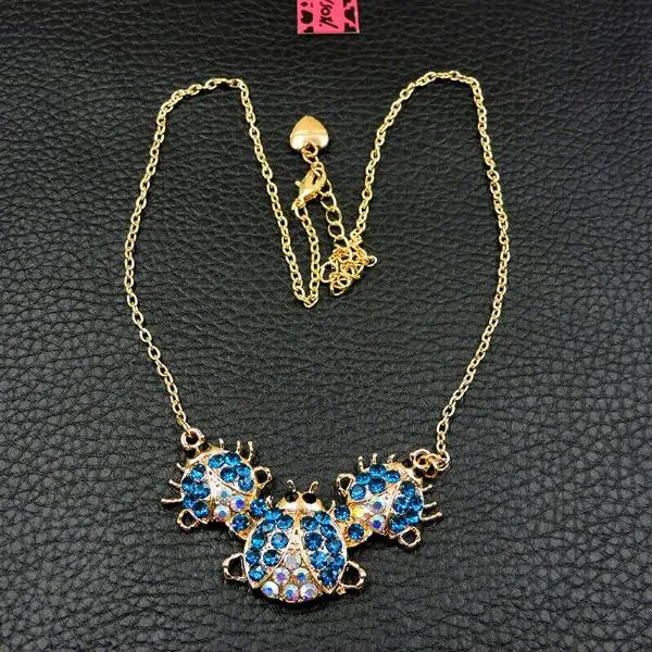 Betsey Johnson Ladybug Blue Crystal Necklace