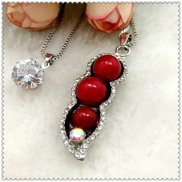 Betsey Johnson Red Peas In A Pod Rhinestone Pendant Necklace