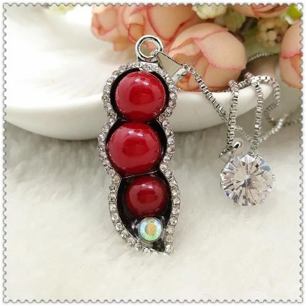 Betsey Johnson Red Peas In A Pod Rhinestone Pendant Necklace