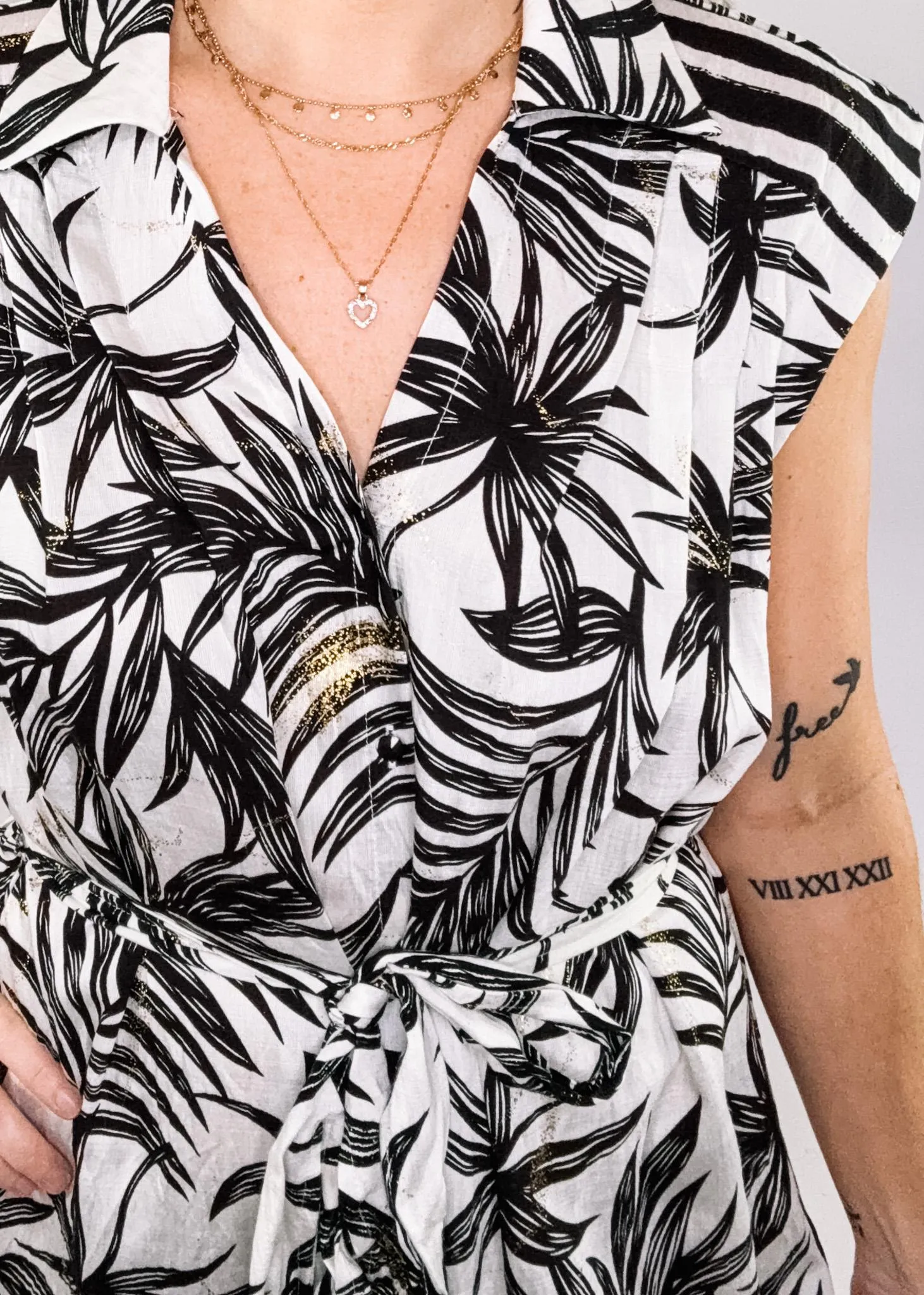 Black Tropical Leaf Sleeveless Dress