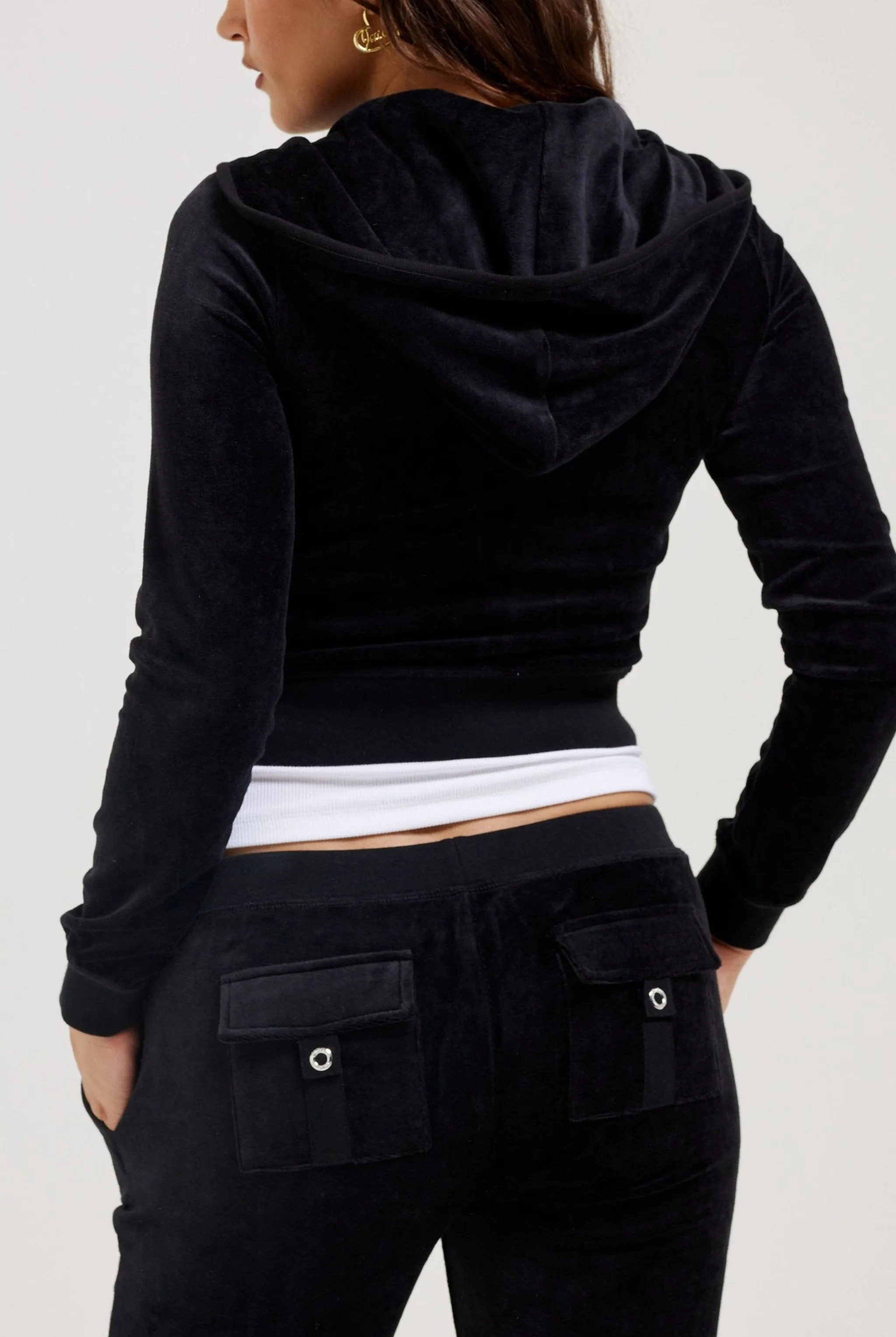 BLACK ULTRA LOW RISE BAMBOO VELOUR HERITAGE POCKETED BOTTOMS