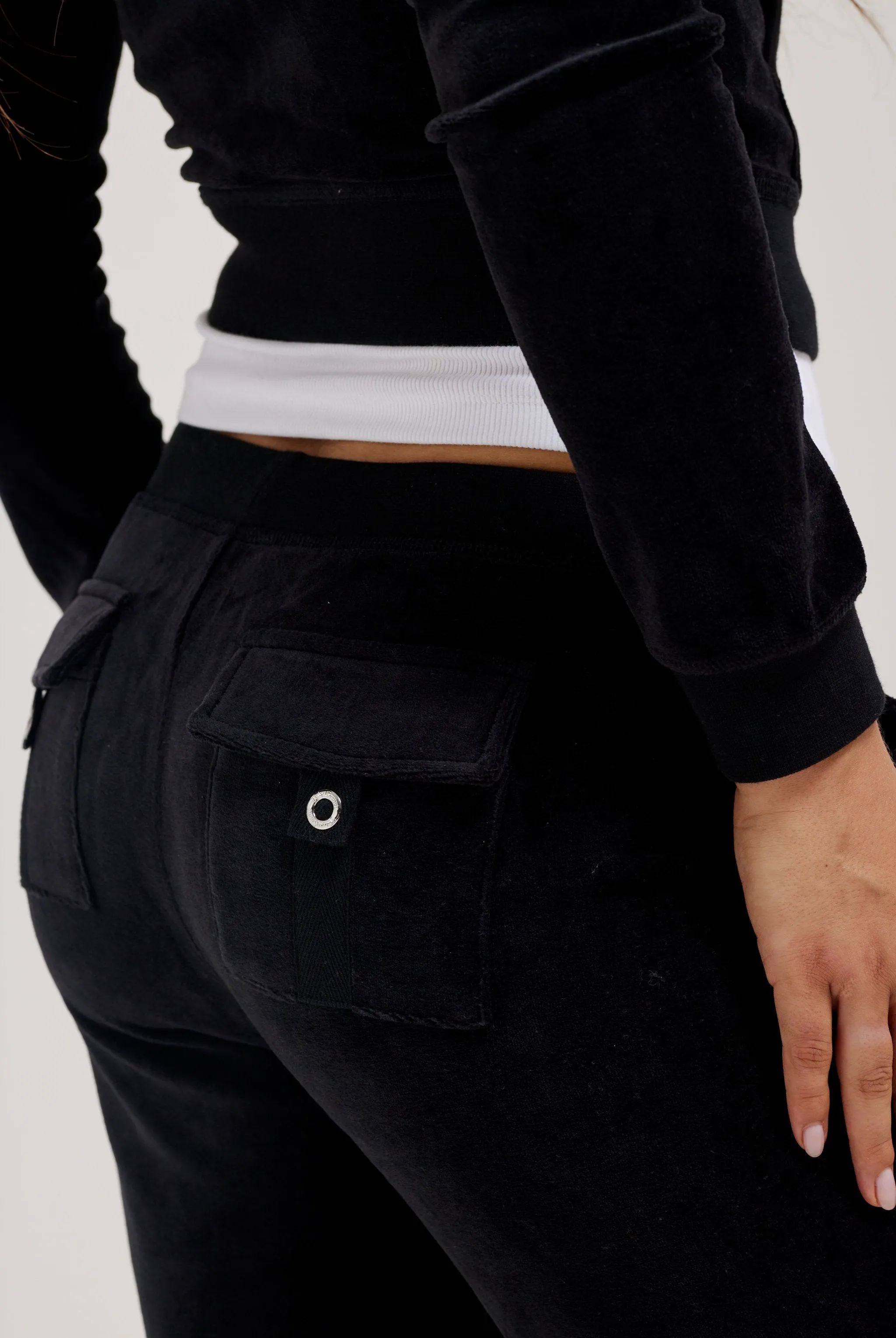 BLACK ULTRA LOW RISE BAMBOO VELOUR HERITAGE POCKETED BOTTOMS