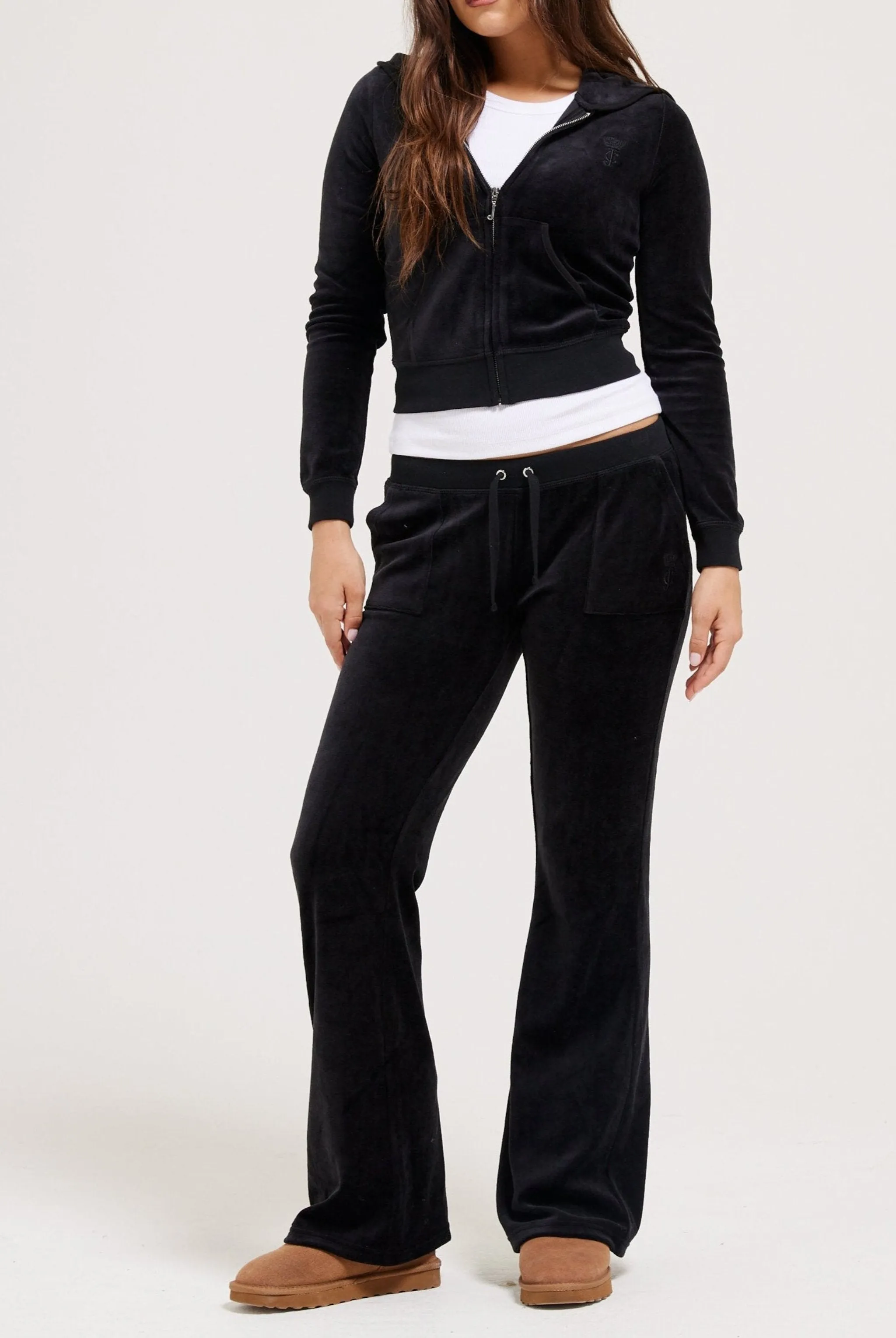 BLACK ULTRA LOW RISE BAMBOO VELOUR HERITAGE POCKETED BOTTOMS