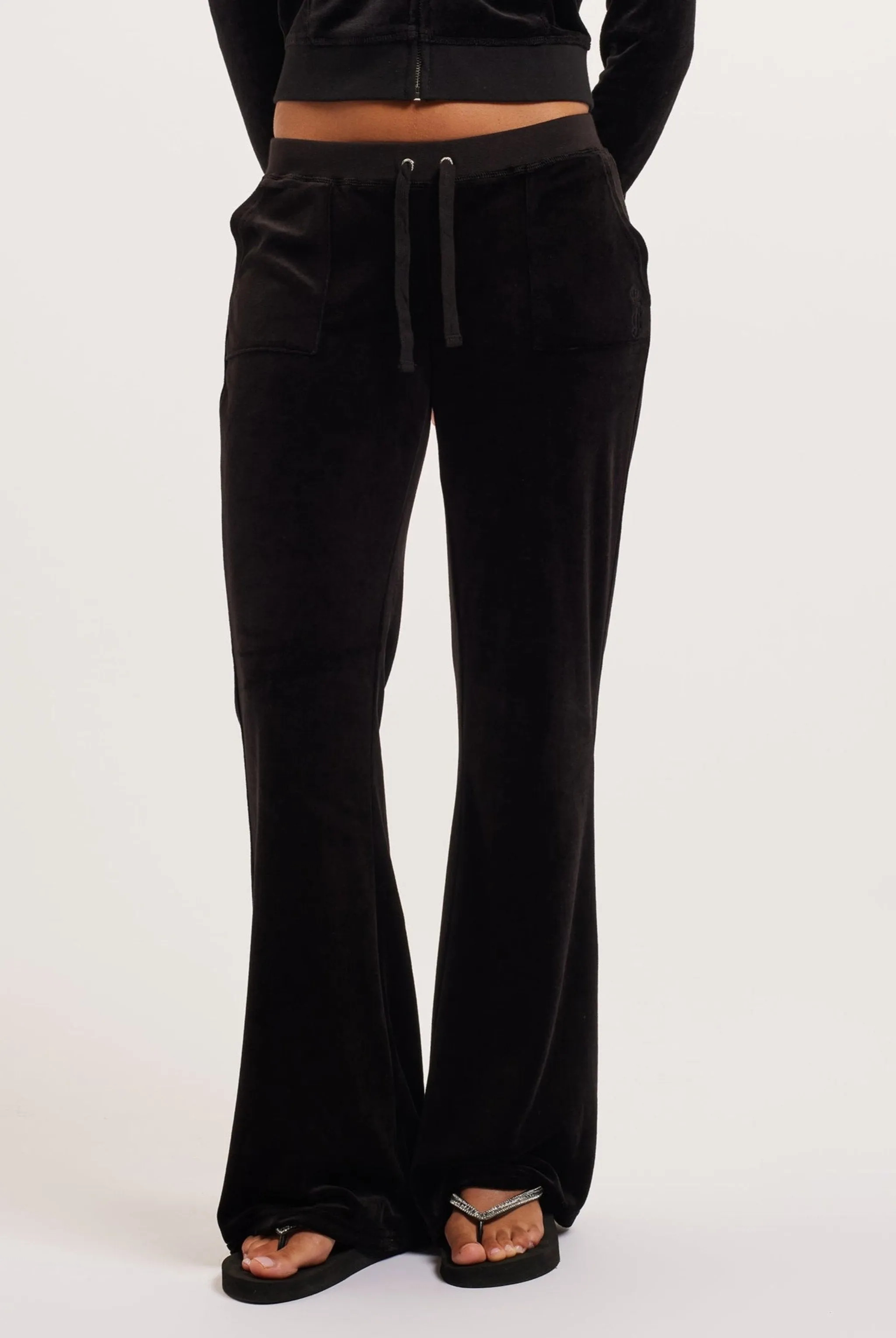 BLACK ULTRA LOW RISE BAMBOO VELOUR HERITAGE POCKETED BOTTOMS