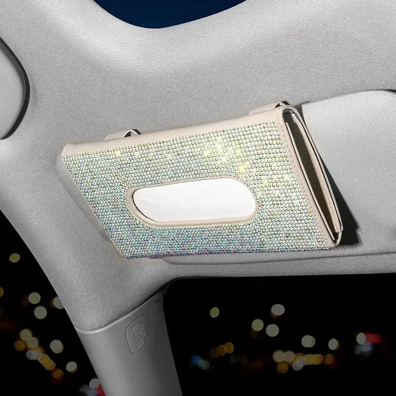 Bling Car Visor Mask Holder Sparkling Crystals Car Visor Tissue Holder with 1 Glitter Mask Hook