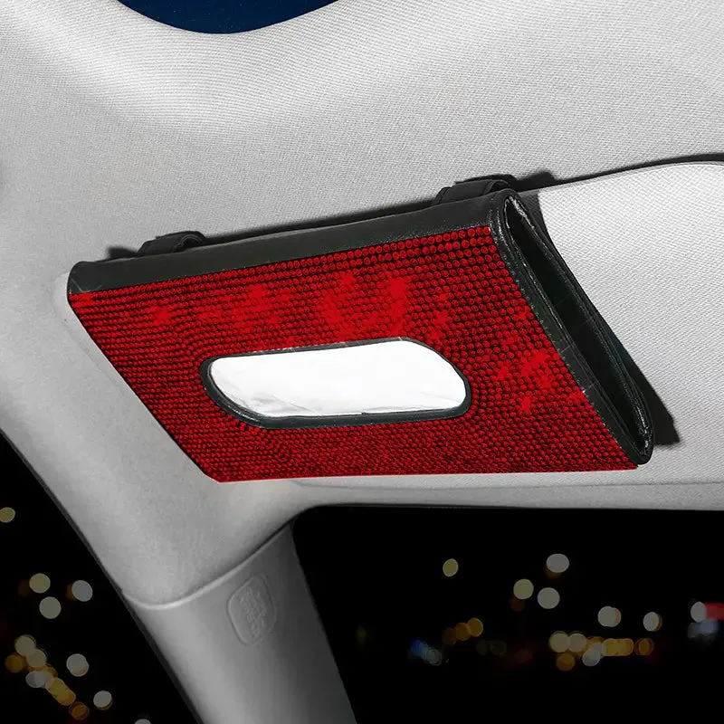 Bling Car Visor Mask Holder Sparkling Crystals Car Visor Tissue Holder with 1 Glitter Mask Hook