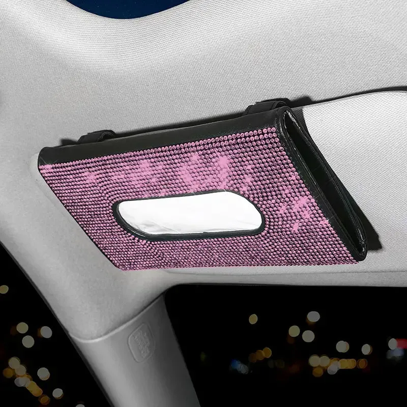Bling Car Visor Mask Holder Sparkling Crystals Car Visor Tissue Holder with 1 Glitter Mask Hook