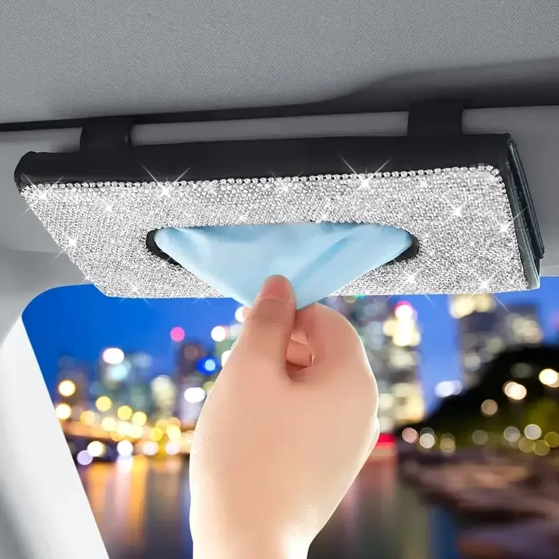 Bling Car Visor Mask Holder Sparkling Crystals Car Visor Tissue Holder with 1 Glitter Mask Hook