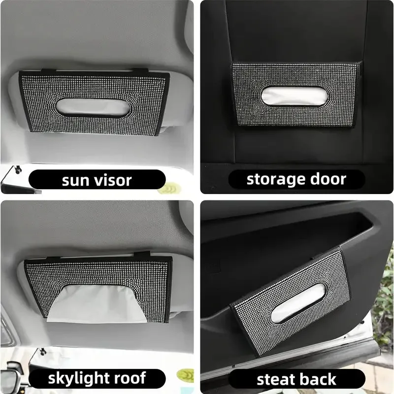 Bling Car Visor Mask Holder Sparkling Crystals Car Visor Tissue Holder with 1 Glitter Mask Hook