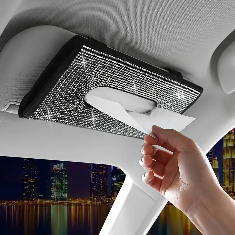 Bling Car Visor Mask Holder Sparkling Crystals Car Visor Tissue Holder with 1 Glitter Mask Hook