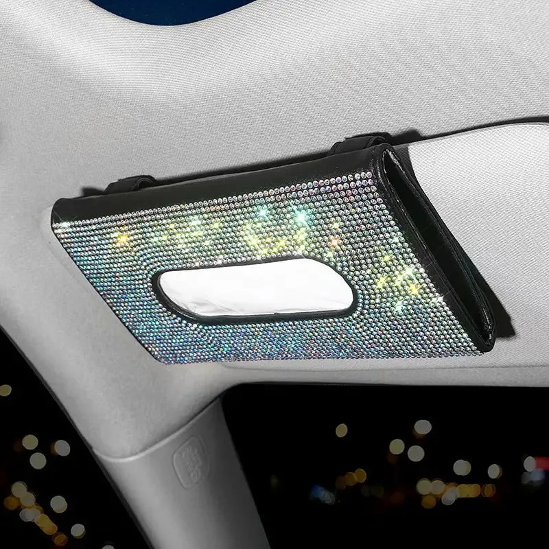 Bling Car Visor Mask Holder Sparkling Crystals Car Visor Tissue Holder with 1 Glitter Mask Hook