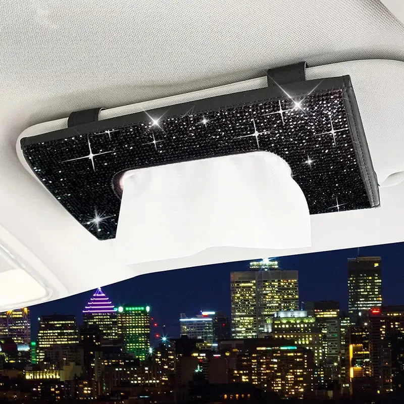 Bling Car Visor Mask Holder Sparkling Crystals Car Visor Tissue Holder with 1 Glitter Mask Hook