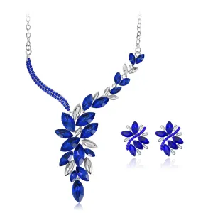 Blue Crystal & Cubic Zirconia Cluster Necklace & Drop Earrings
