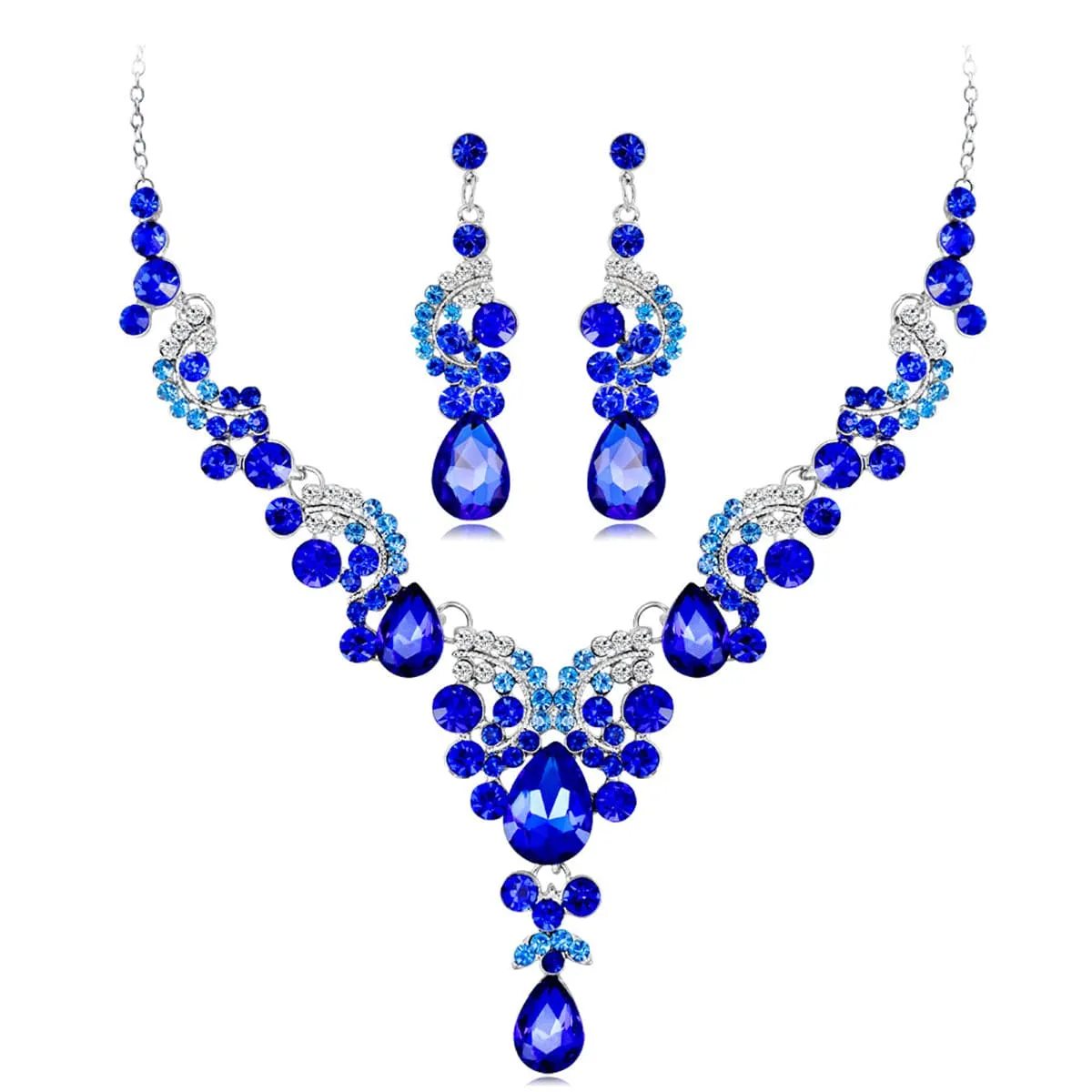 Blue Crystal & Cubic Zirconia Drop Necklace Set