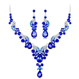 Blue Crystal & Cubic Zirconia Drop Necklace Set