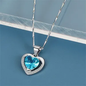 Blue Crystal & Cubic Zirconia Heart Pendant Necklace