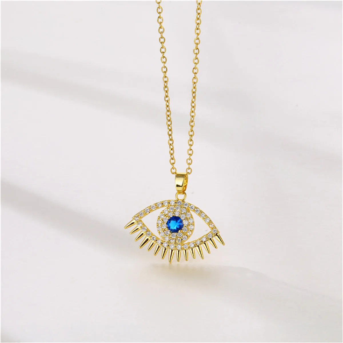 Blue Cubic Zirconia & 18K Gold-Plated Eye Pendant Necklace