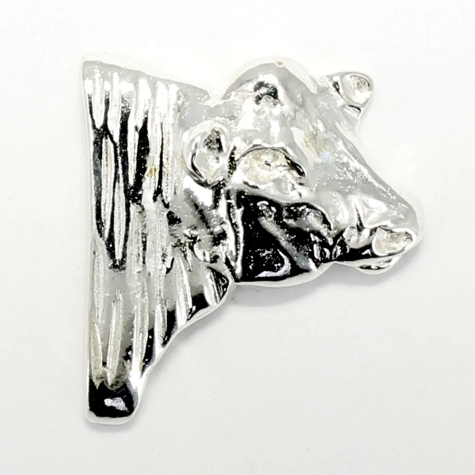 Bull Tie Tack or Lapel Pin For Him with 925 Sterling Silver Head of Angus Bull