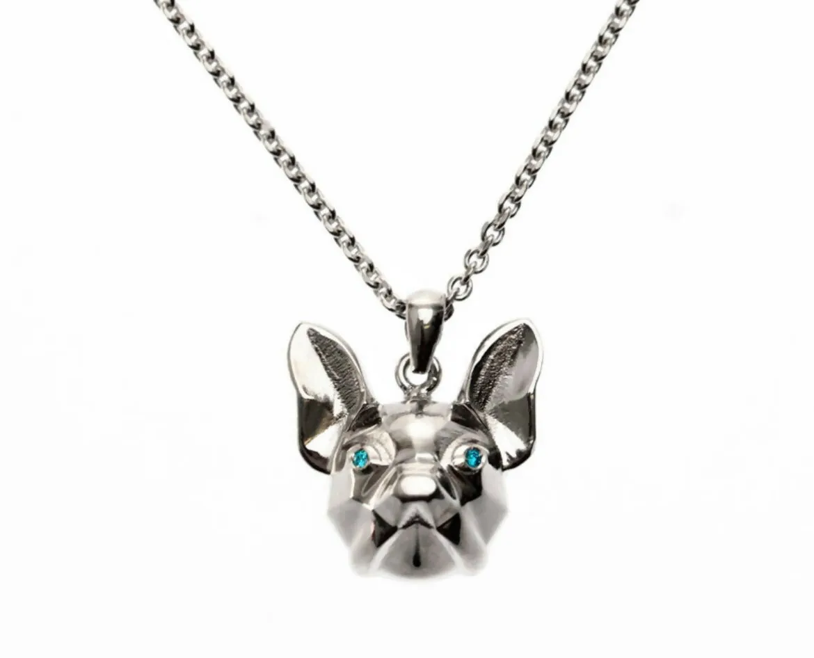 Bulldog 3D Pendant / Necklace in Sterling Silver with Gemstones / VYVYD Collection
