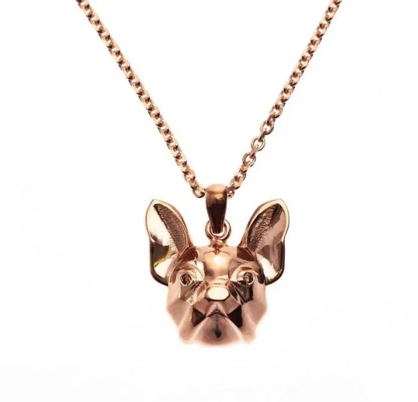 Bulldog 3D Pendant / Necklace in Sterling Silver with Gemstones / VYVYD Collection