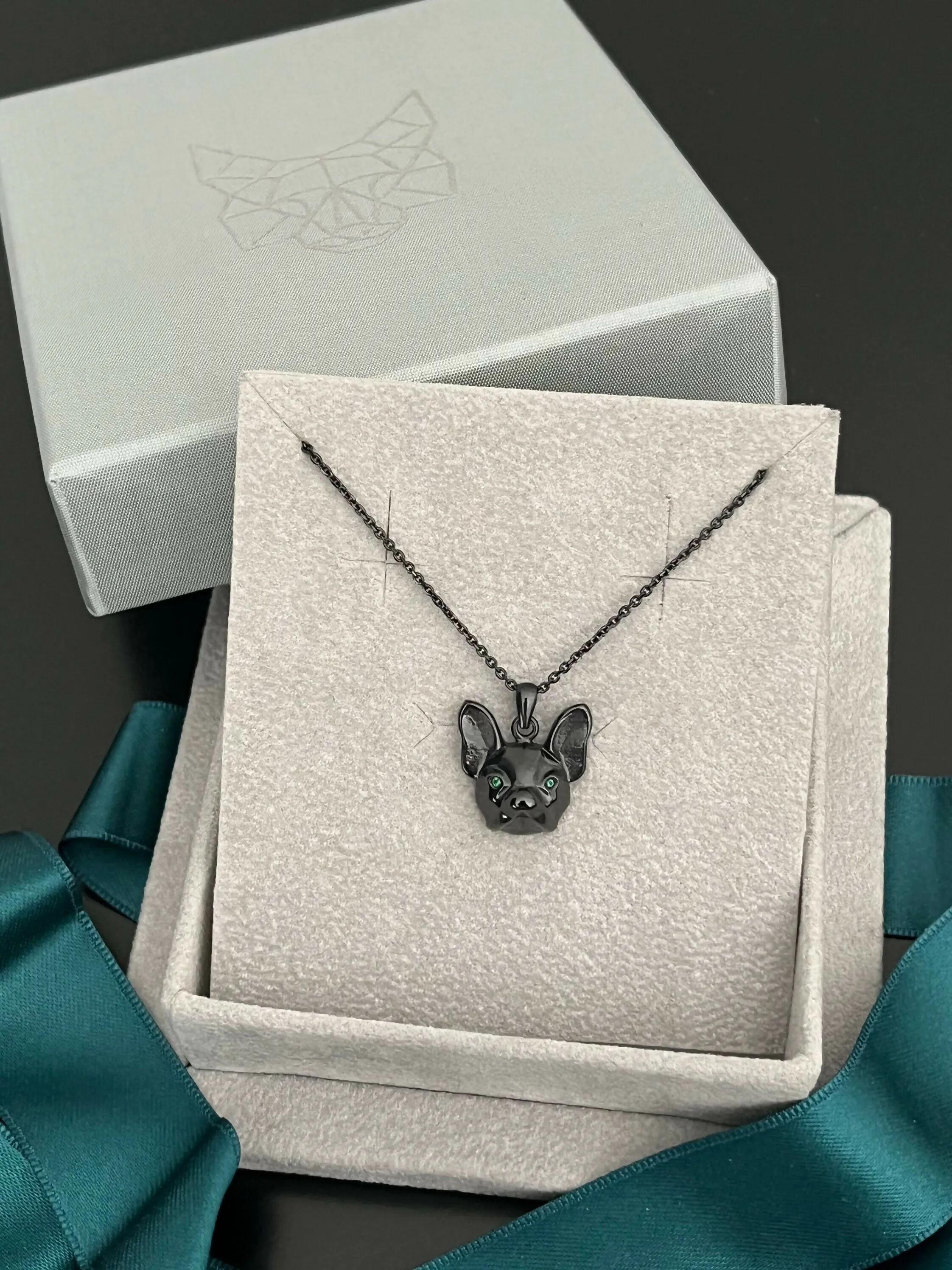 Bulldog 3D Pendant / Necklace in Sterling Silver with Gemstones / VYVYD Collection