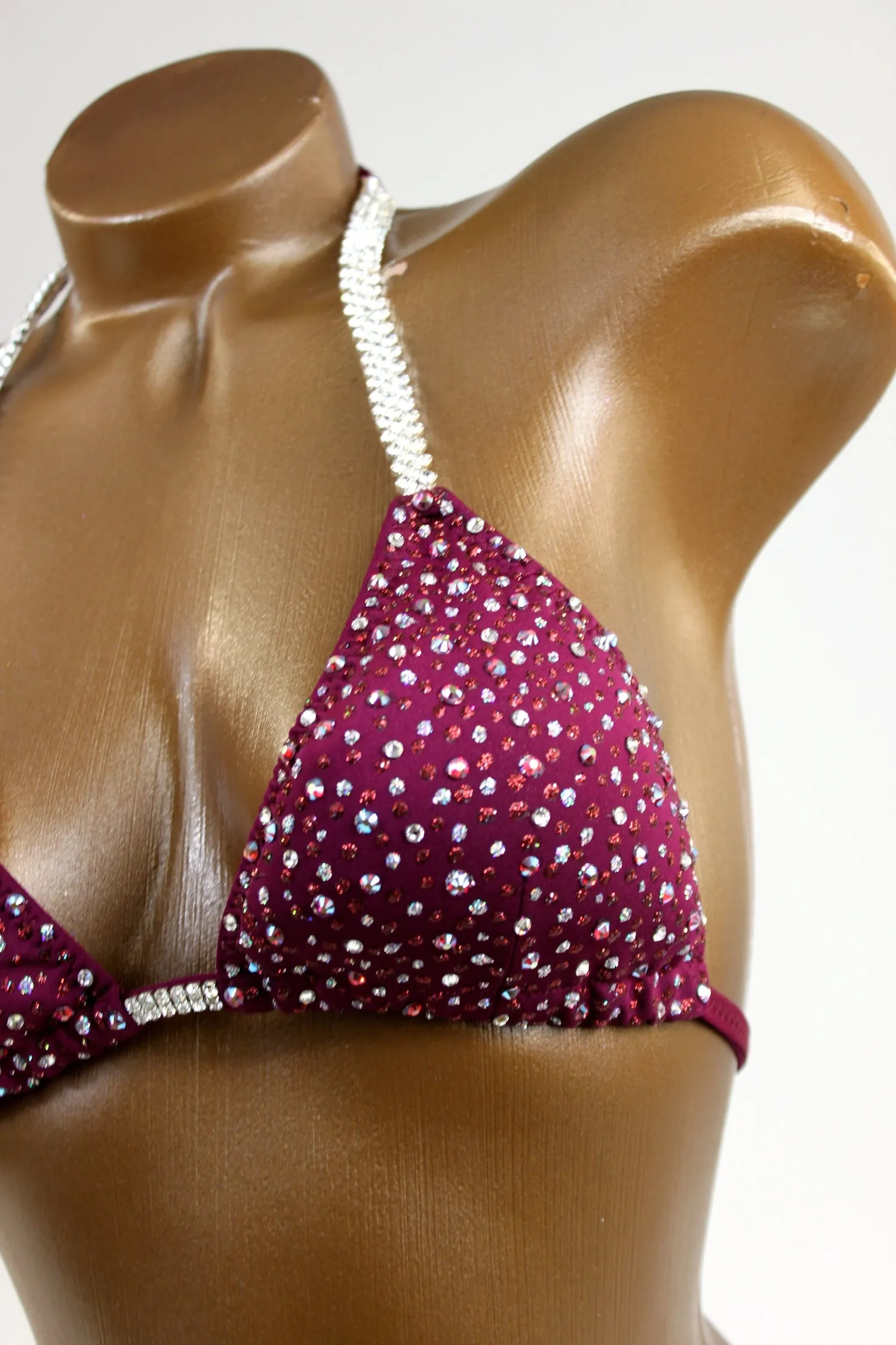 Burgundy AB Crystals Bikini Suit