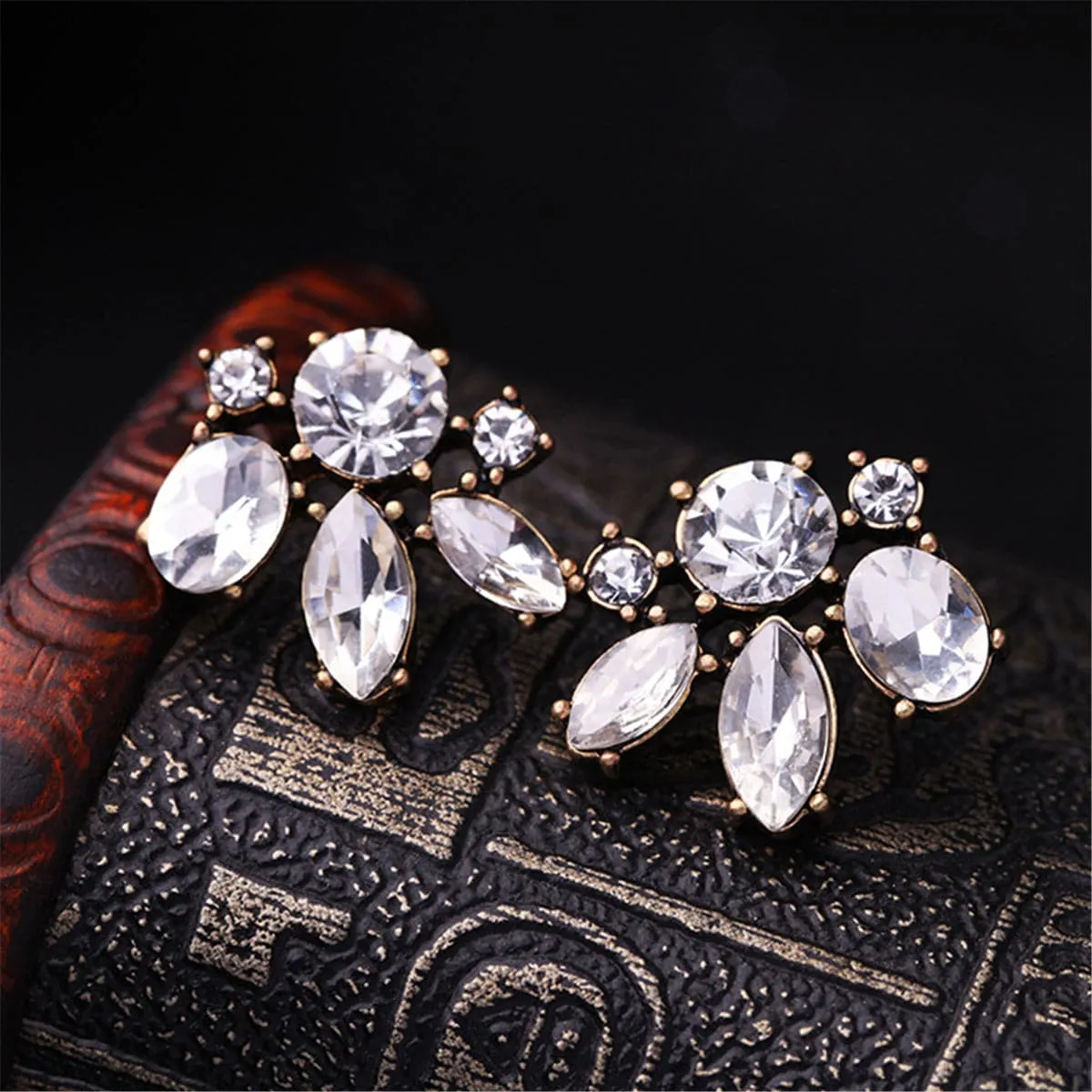Clear Crystal & 18K Gold-Plated Floral Stud Earrings