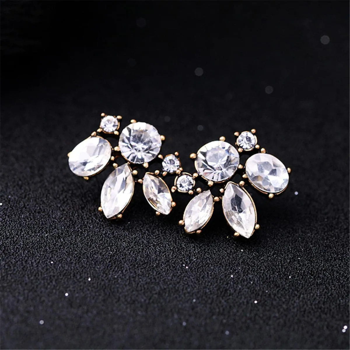 Clear Crystal & 18K Gold-Plated Floral Stud Earrings