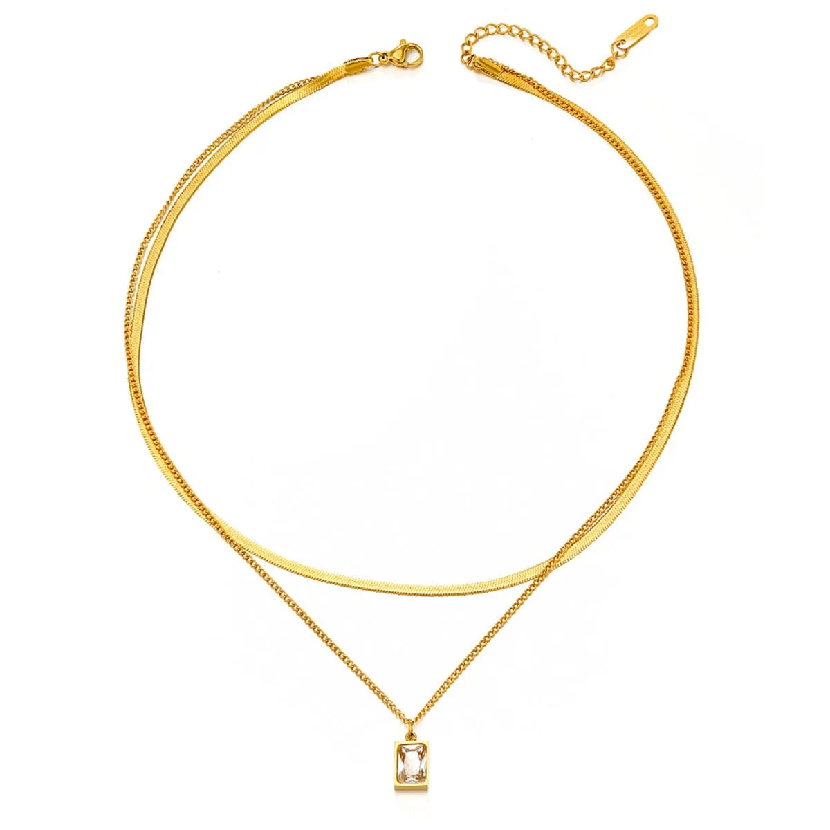Clear Crystal & 18K Gold-Plated Snake Chain Layered Pendant Necklace