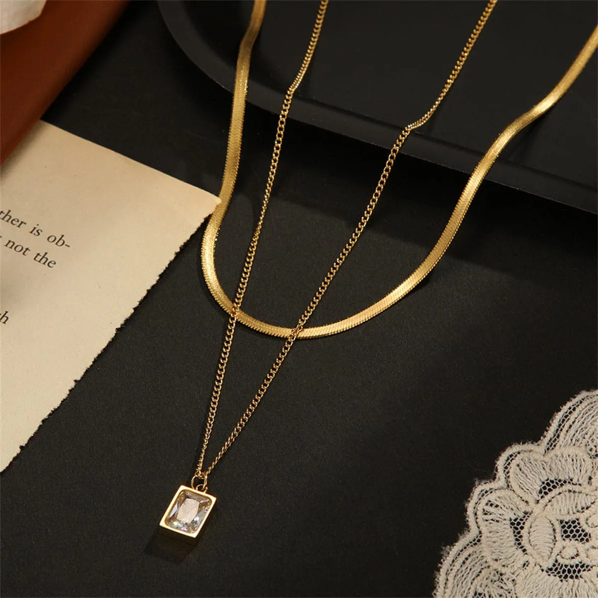 Clear Crystal & 18K Gold-Plated Snake Chain Layered Pendant Necklace