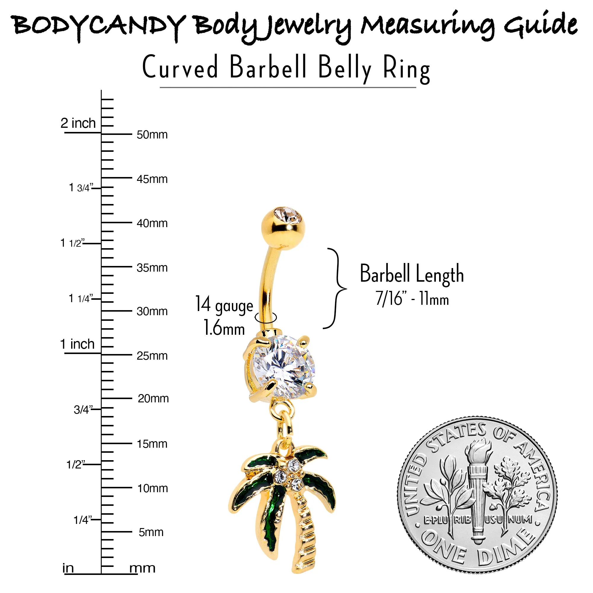 Clear Gem Gold Tone Palm Tree Style Dangle Belly Ring