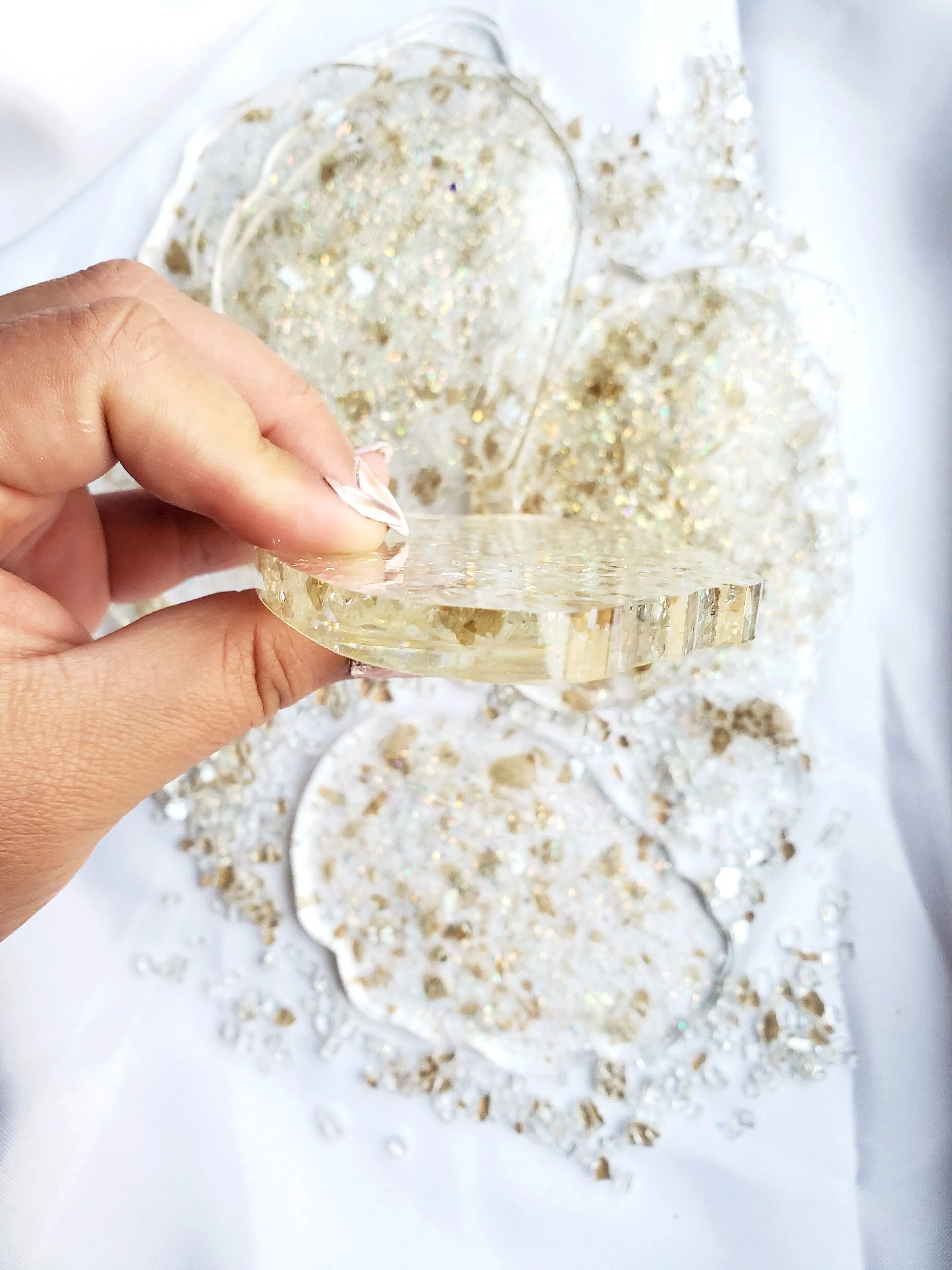 Clear Shattered Glass Resin Coaster - Set of 2
