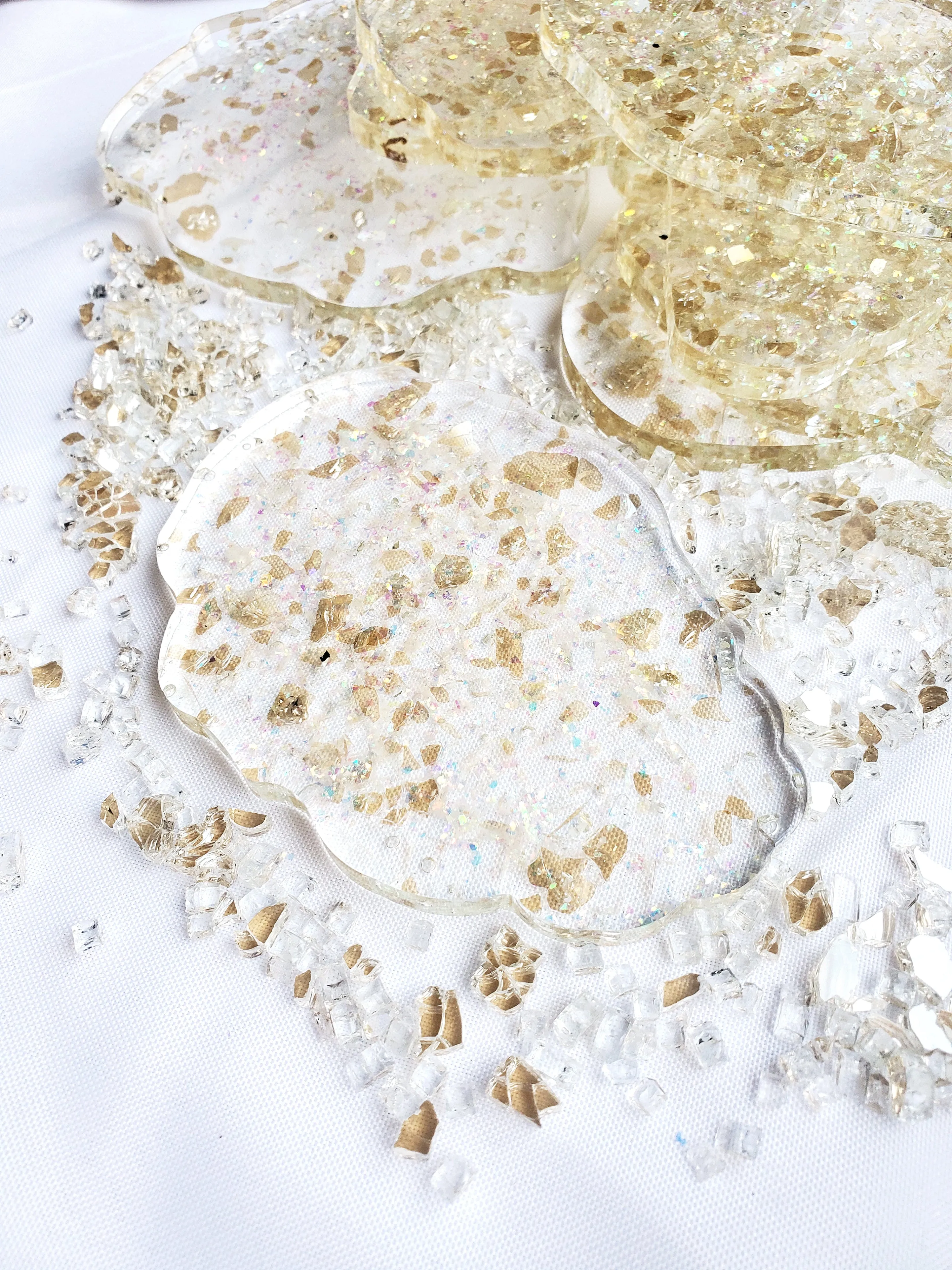 Clear Shattered Glass Resin Coaster - Set of 2