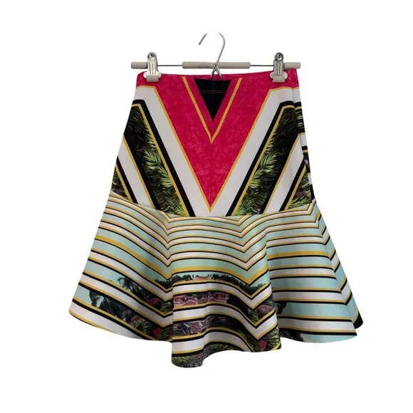 Clover Canyon Geometric Tropical Palm Neoprene Fit Flare Peplum Skirt Small