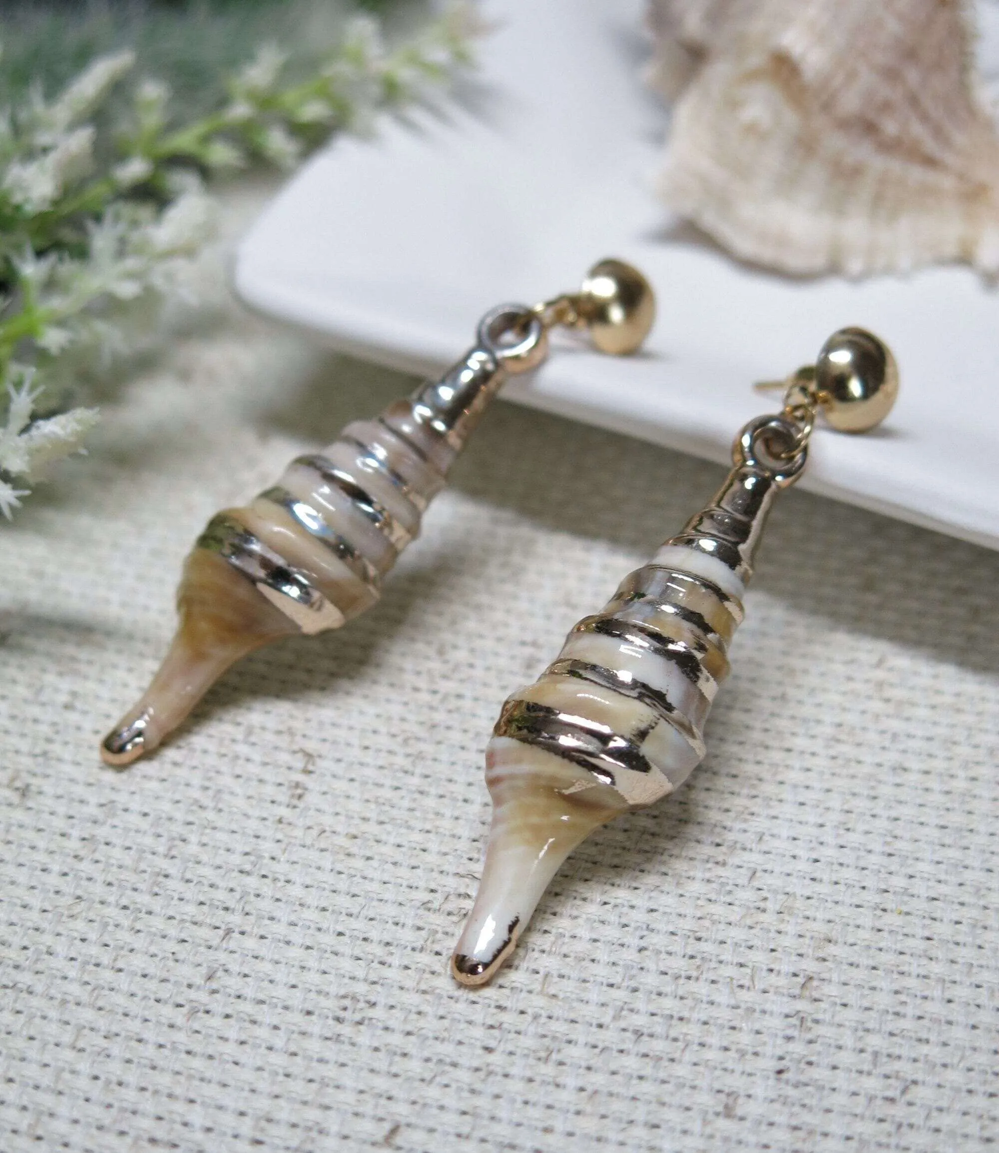 Conch Seashell Earrings, Boho Tropical Beach Stud Earrings, Mermaid Style Earrings, Bridal Seashell Ear Studs