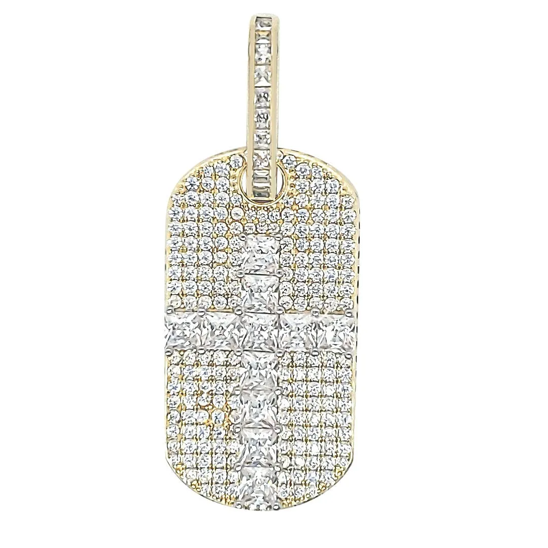 Cross Medal Bar 1.8" Sterling Cubic Zirconia Pendant Charm - C410569