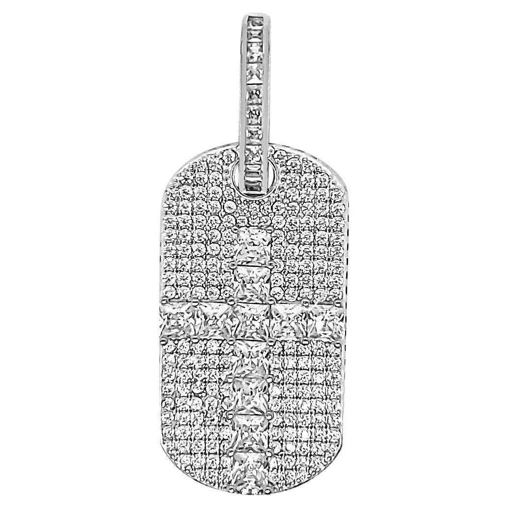Cross Medal Bar 1.8" Sterling Cubic Zirconia Pendant Charm - C410569